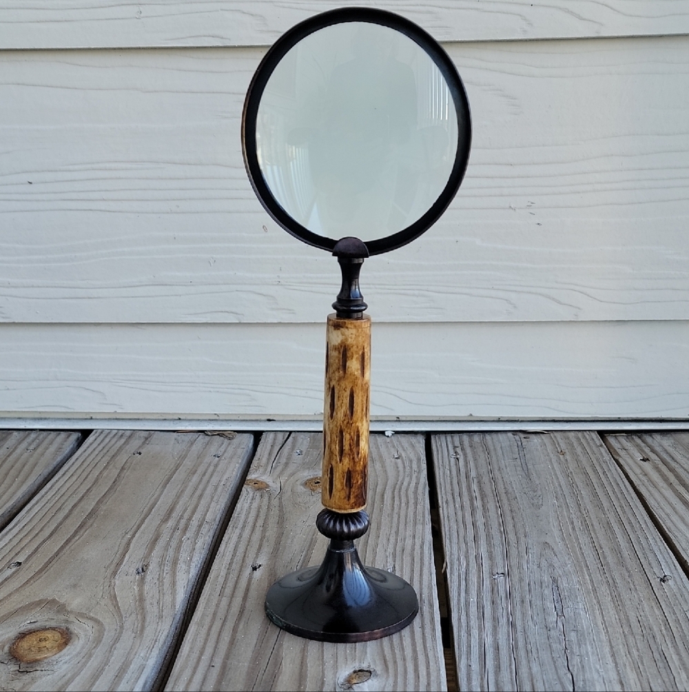 Vintage 12" Standing Magnifying Glass - Beautiful Carved Handle.